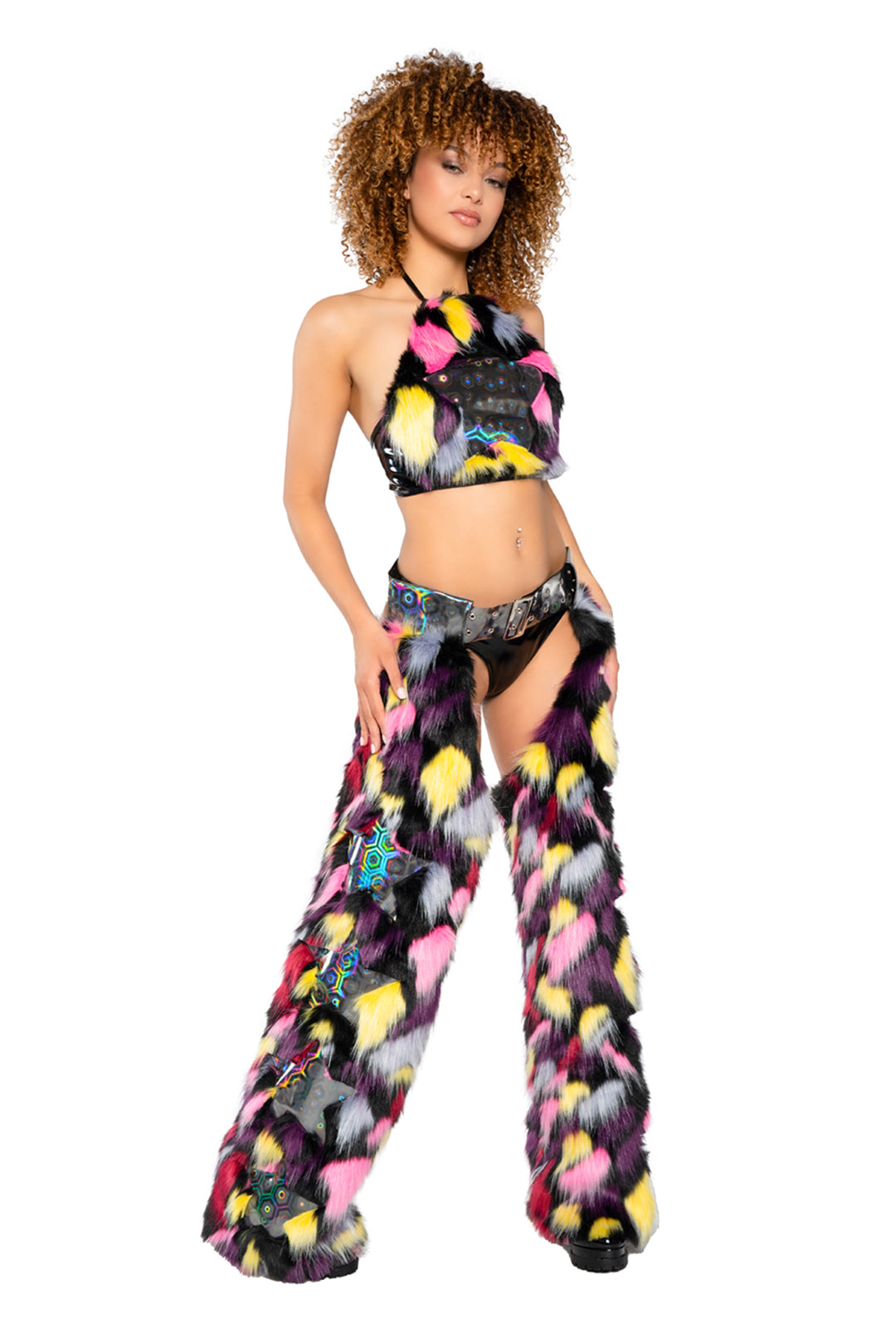 JR226 - Faux Fur/Vinyl Star Halter