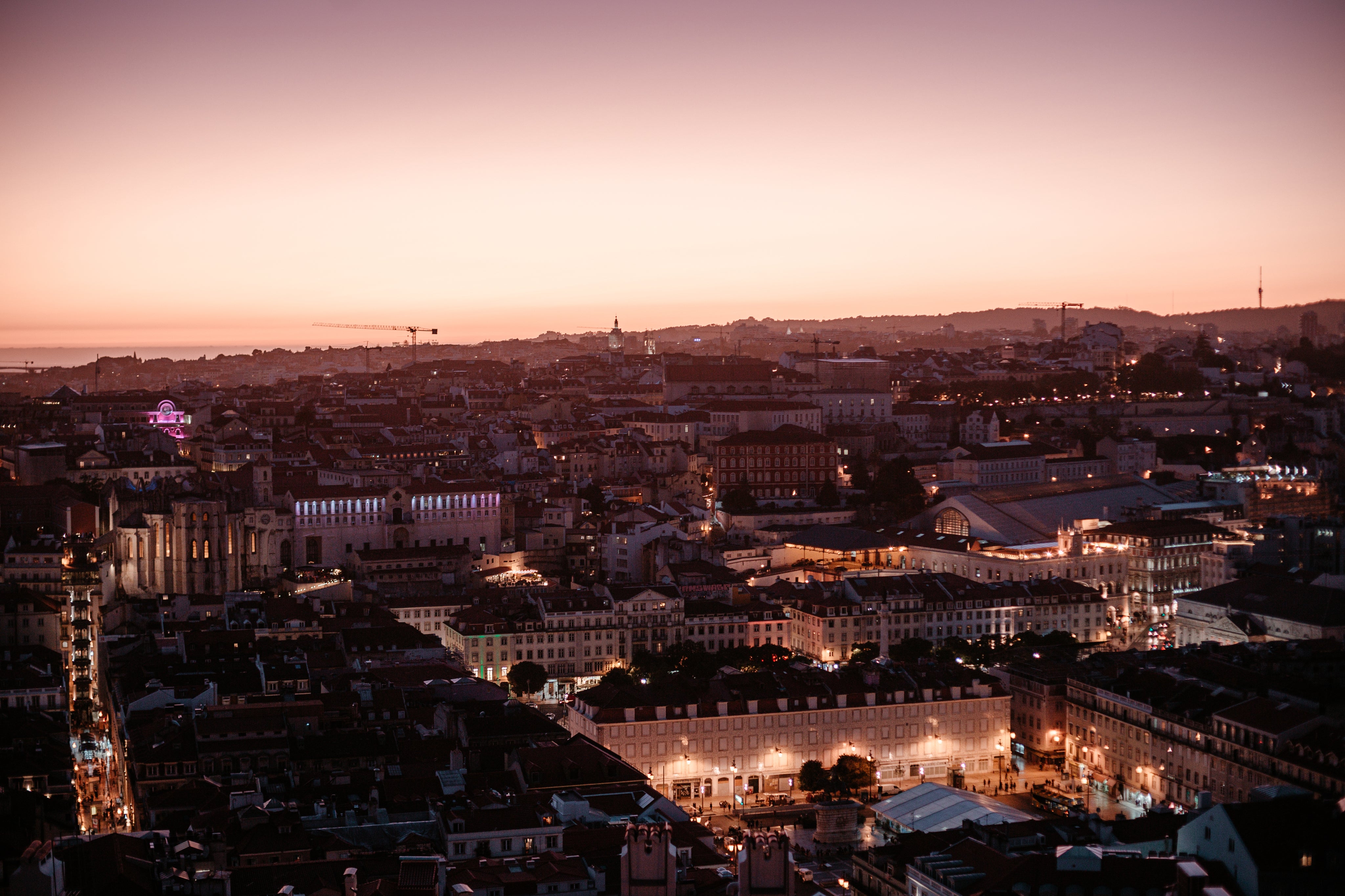 overhead-view-of-lisbon-city-skyline-at-sunset
