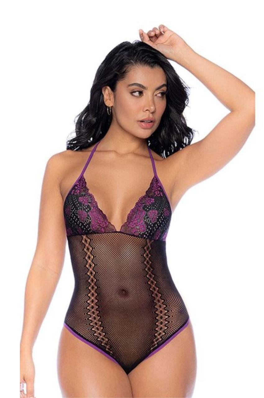 Fishnet and Lace Bodysuit Set