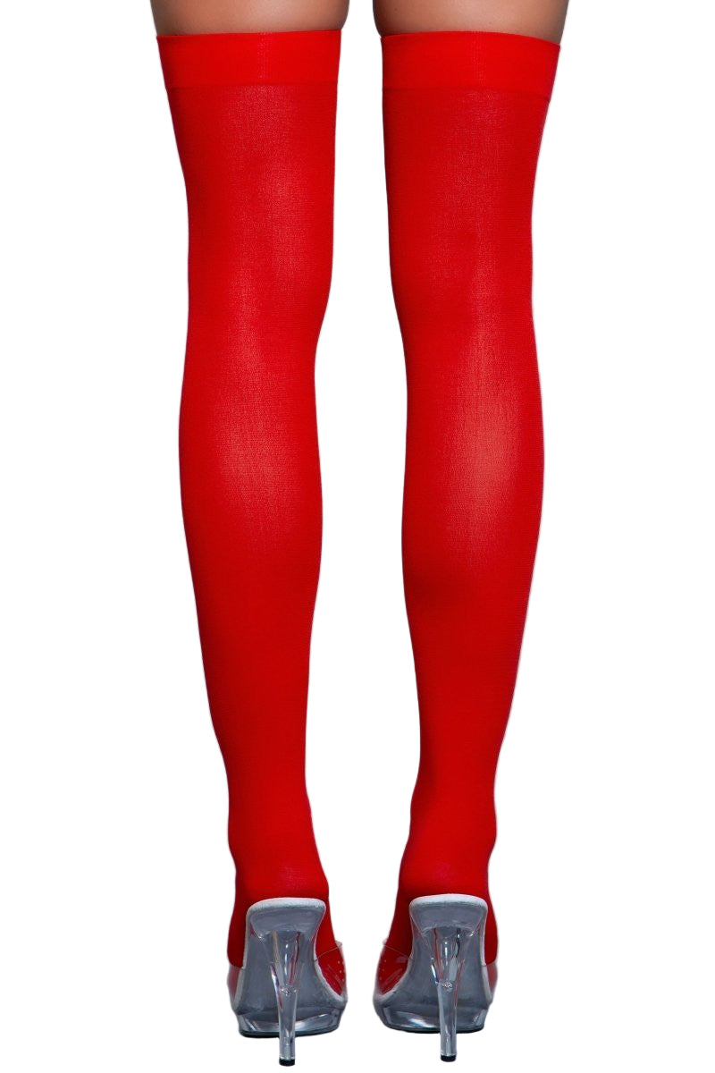 1932 Opaque Nylon Thigh Highs Red