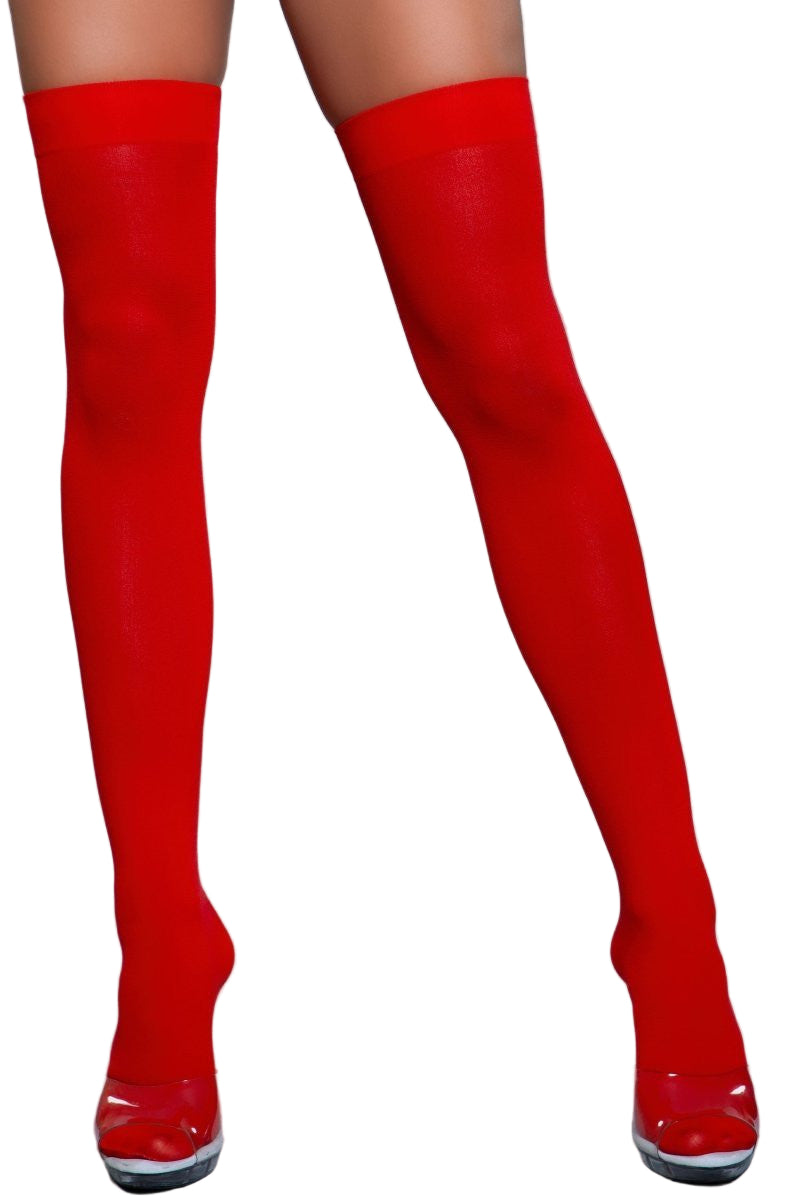 1932 Opaque Nylon Thigh Highs Red