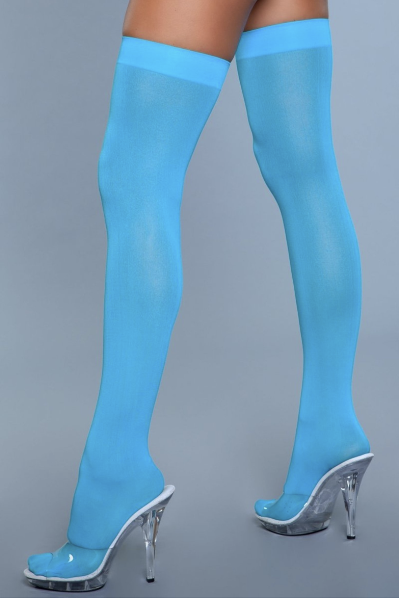1932 Opaque Nylon Thigh Highs Turquoise