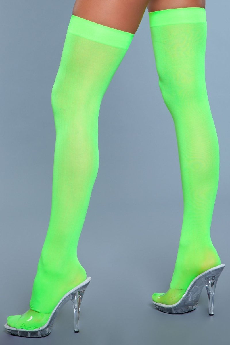 1932 Opaque Nylon Thigh Highs Neon Green
