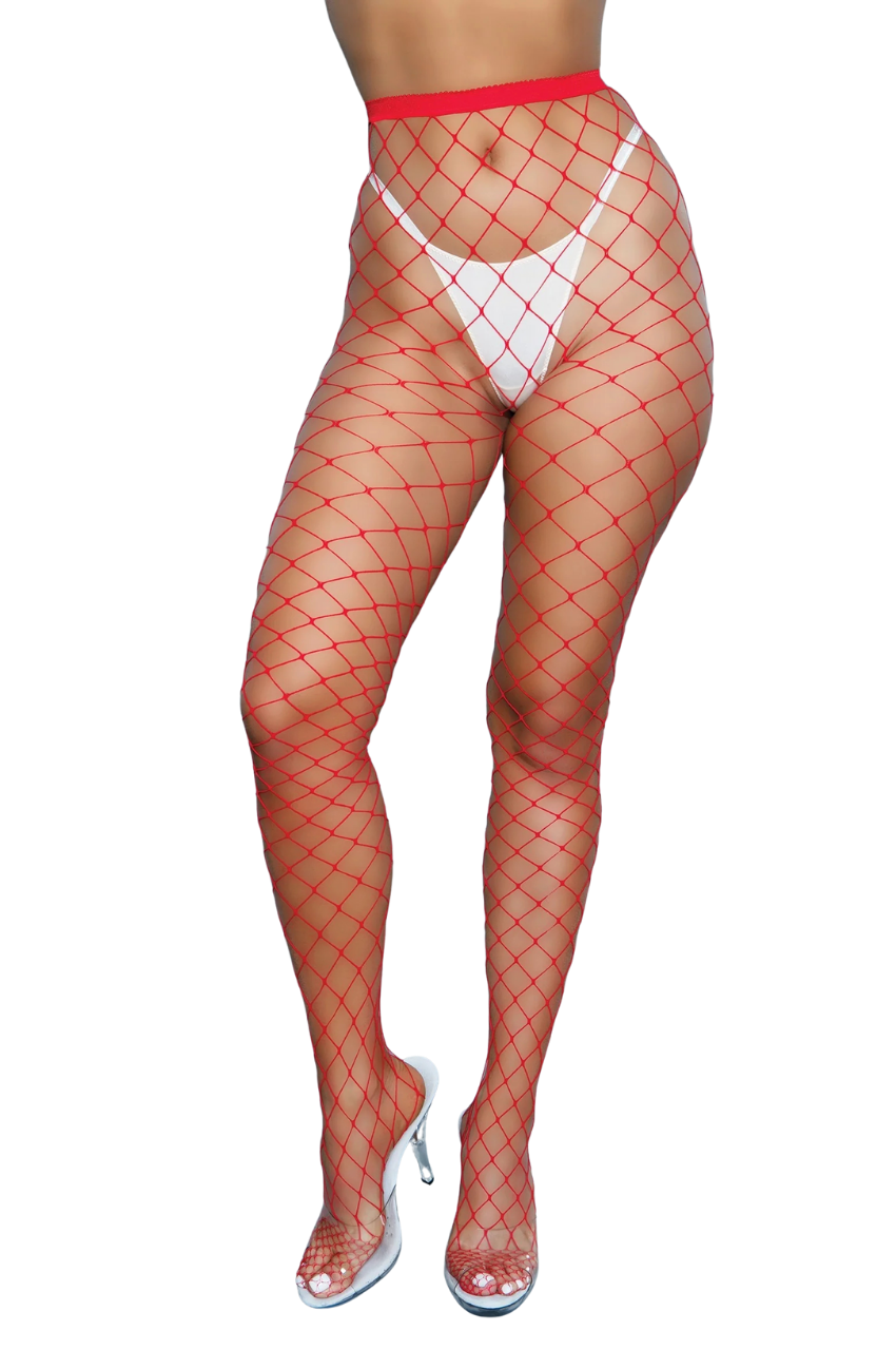 2304 Oversized Fishnet Pantyhose Red