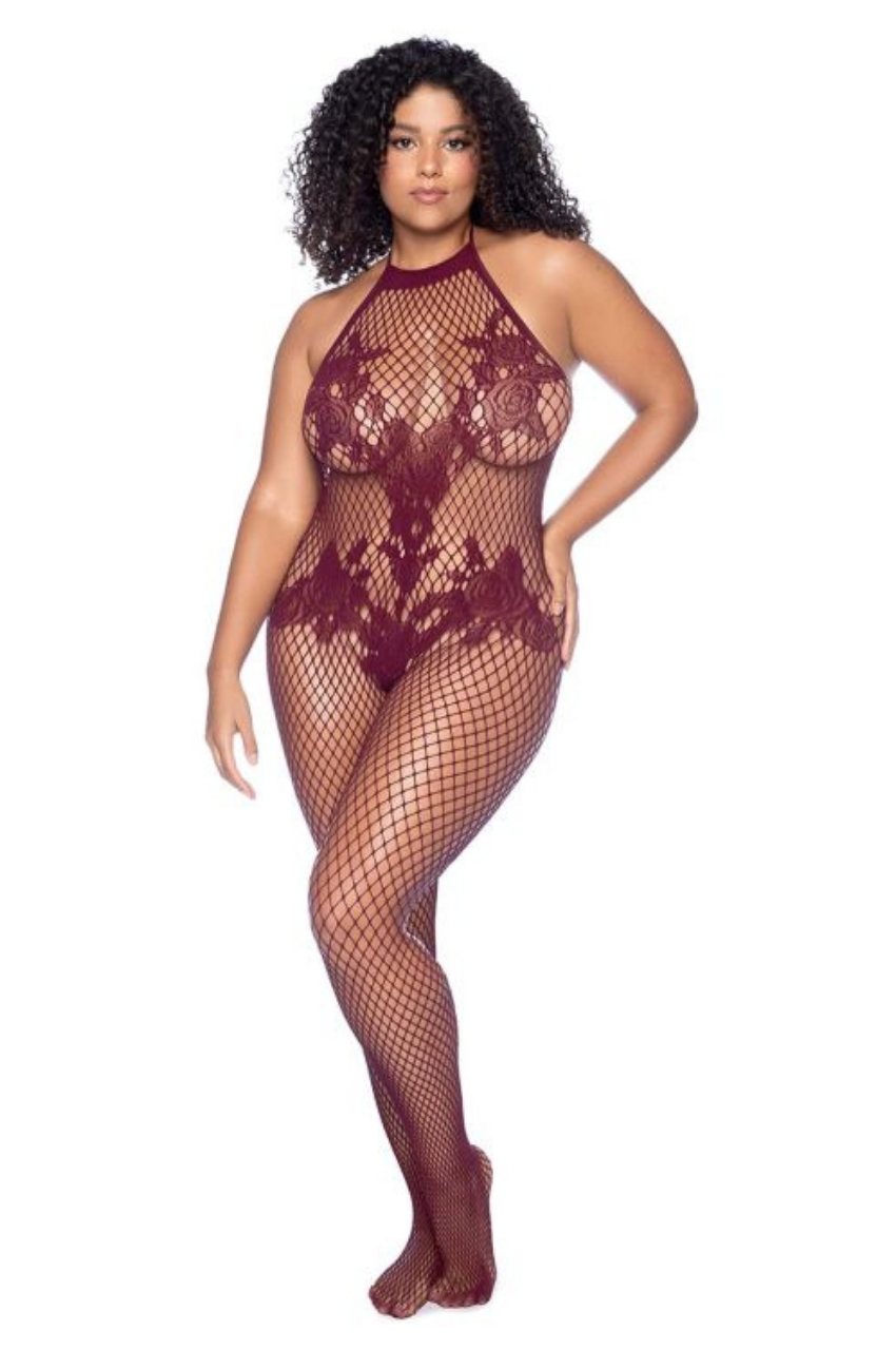 Halter And Crotchless Floral Bodystocking