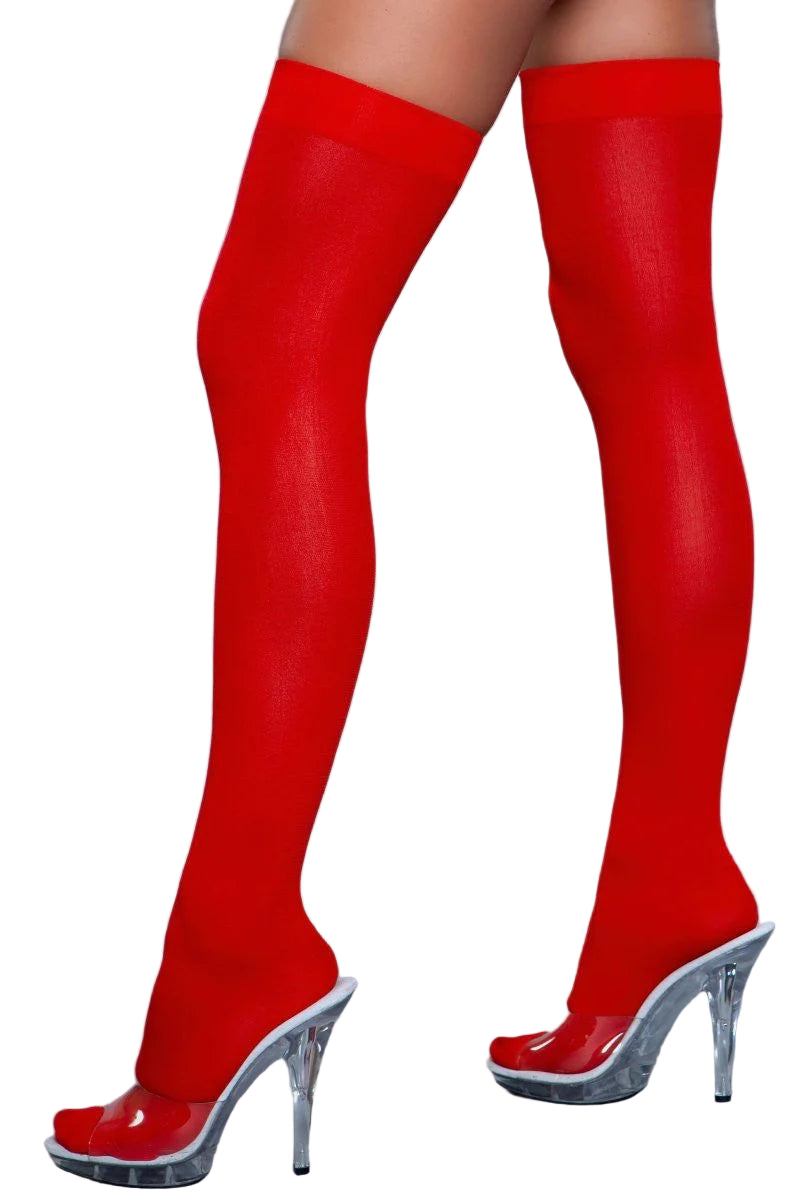1932 Opaque Nylon Thigh Highs Red