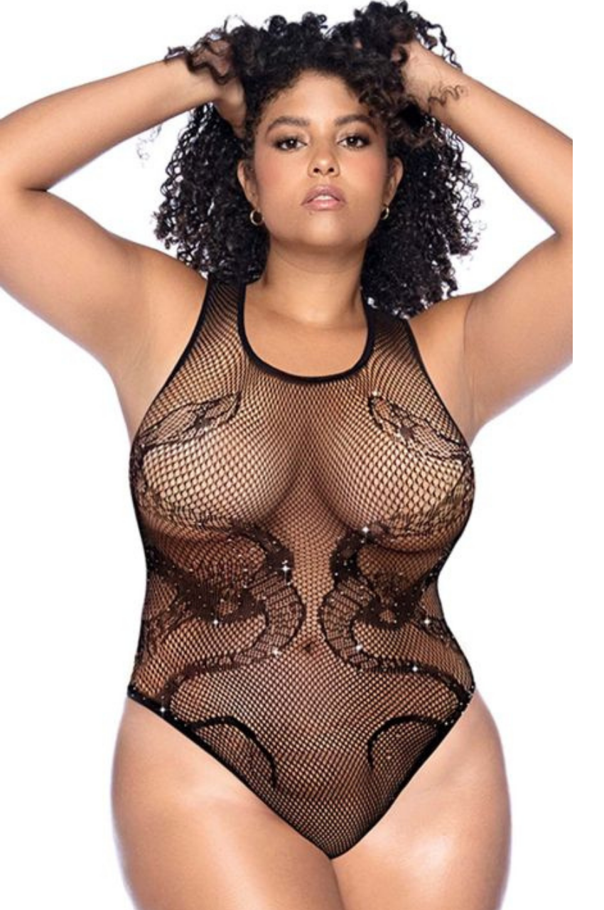 Snake Fishnet Rhinestone Bodysuit