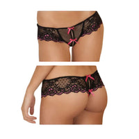 Rene Rofe Crotchless Lace Thong With Bows M/L