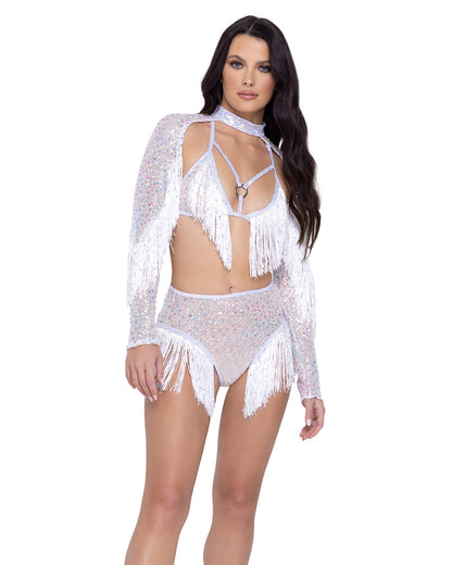 Sequin Fishnet Triangle Tie Top