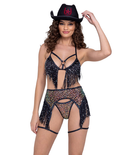 Sequin Fishnet Garter Belt