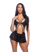 6668 - Bedazzled Mesh Mini Skirt with Rhinestone Detail