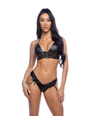 6690 - 2PC Pleather Short Set with Eyelet Details