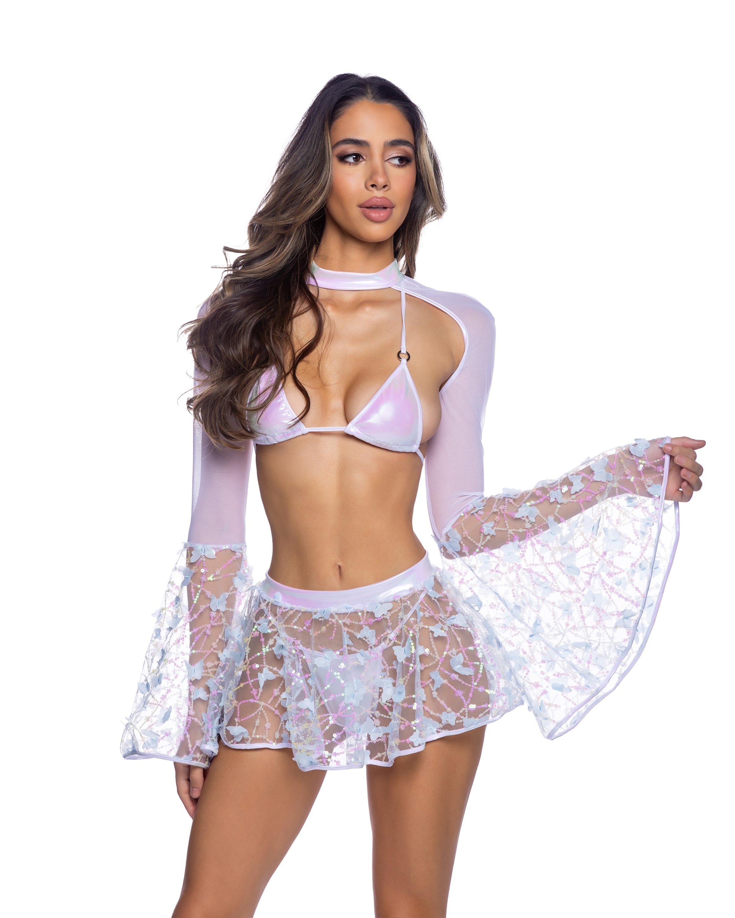 6648 - 2PC Metallic Iridescent Bikini Set with Ring Detail