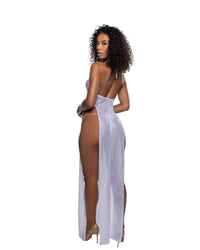 6802 - Long Diamond Sequin Mesh Gown with Slits