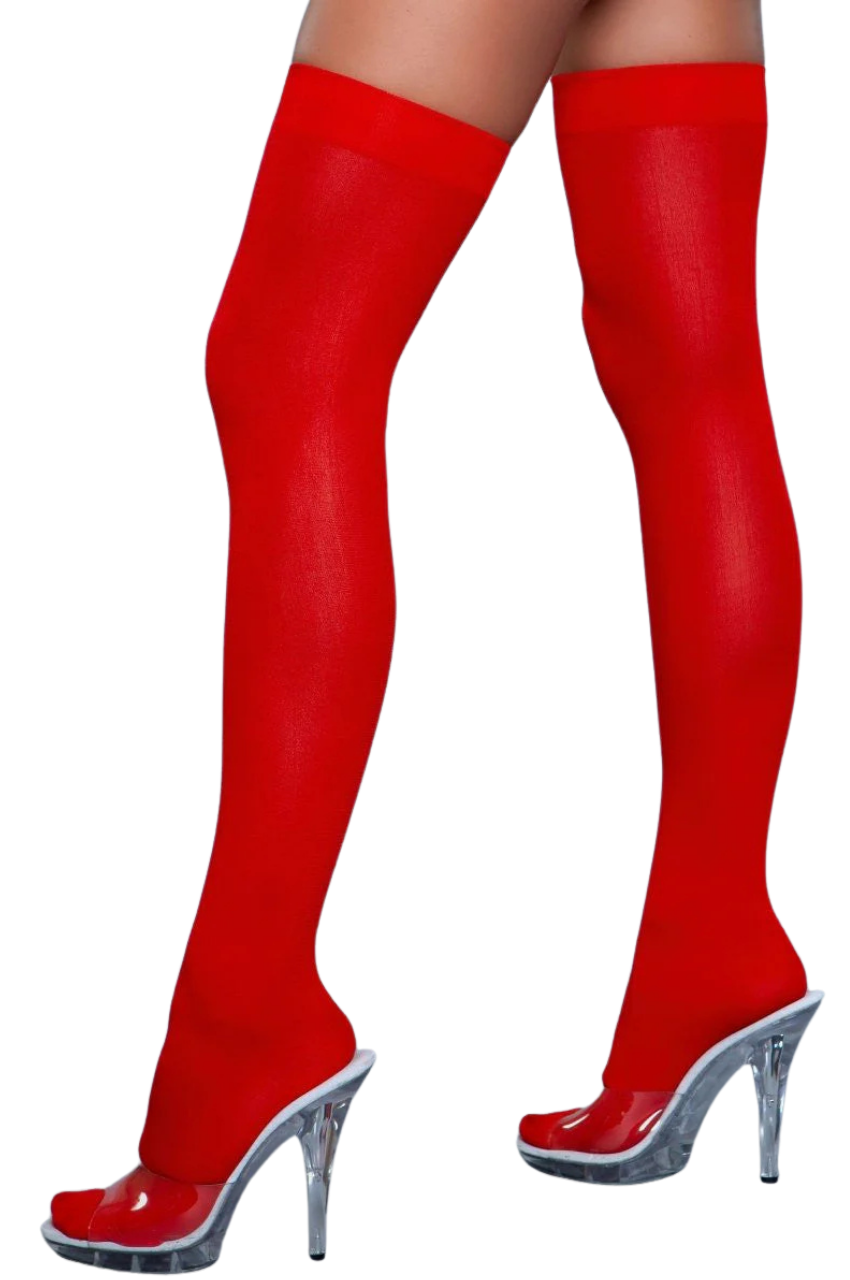 1932 Opaque Nylon Thigh Highs Red