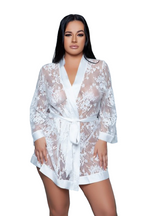 2275 Delia Robe Floral Lace Robe with Satin Trimming