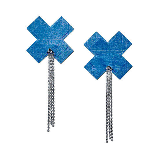 Pastease Tassel Pasties: Denim Plus X with Long Rhinestone Tassel
