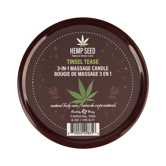 Earthly Body Hemp Seed 3-in-1 Massage Candle Tinsel Tease 6 oz.