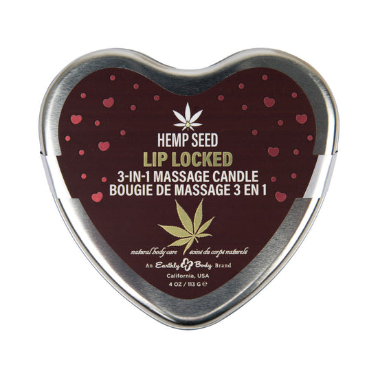 Earthly Body Hemp Seed 3-in-1 Valentine Heart Massage Candle Lip Locked 4.7 oz.