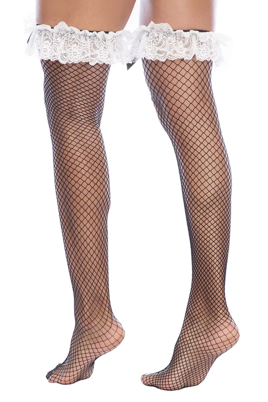 Mapale 1173 Maid Fishnet Thigh High Color Black-White