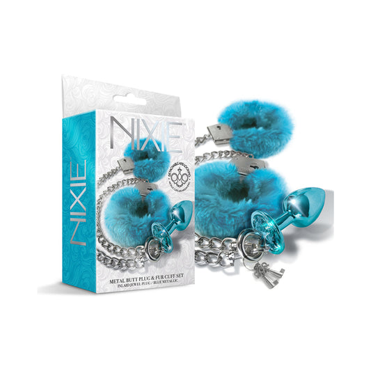 Metal Butt Plug & Furry Handcuff Set