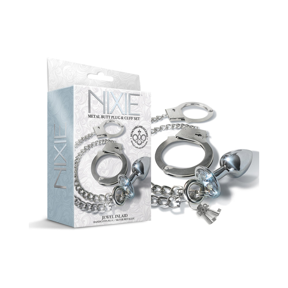 Metal Butt Plug & Handcuffs Set Silver