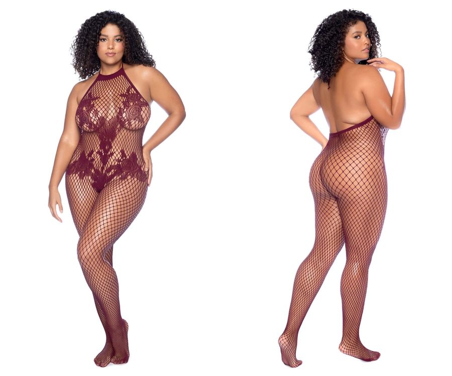 Halter And Crotchless Floral Bodystocking