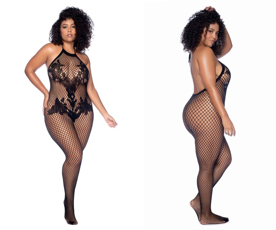 Halter And Crotchless Floral Bodystocking