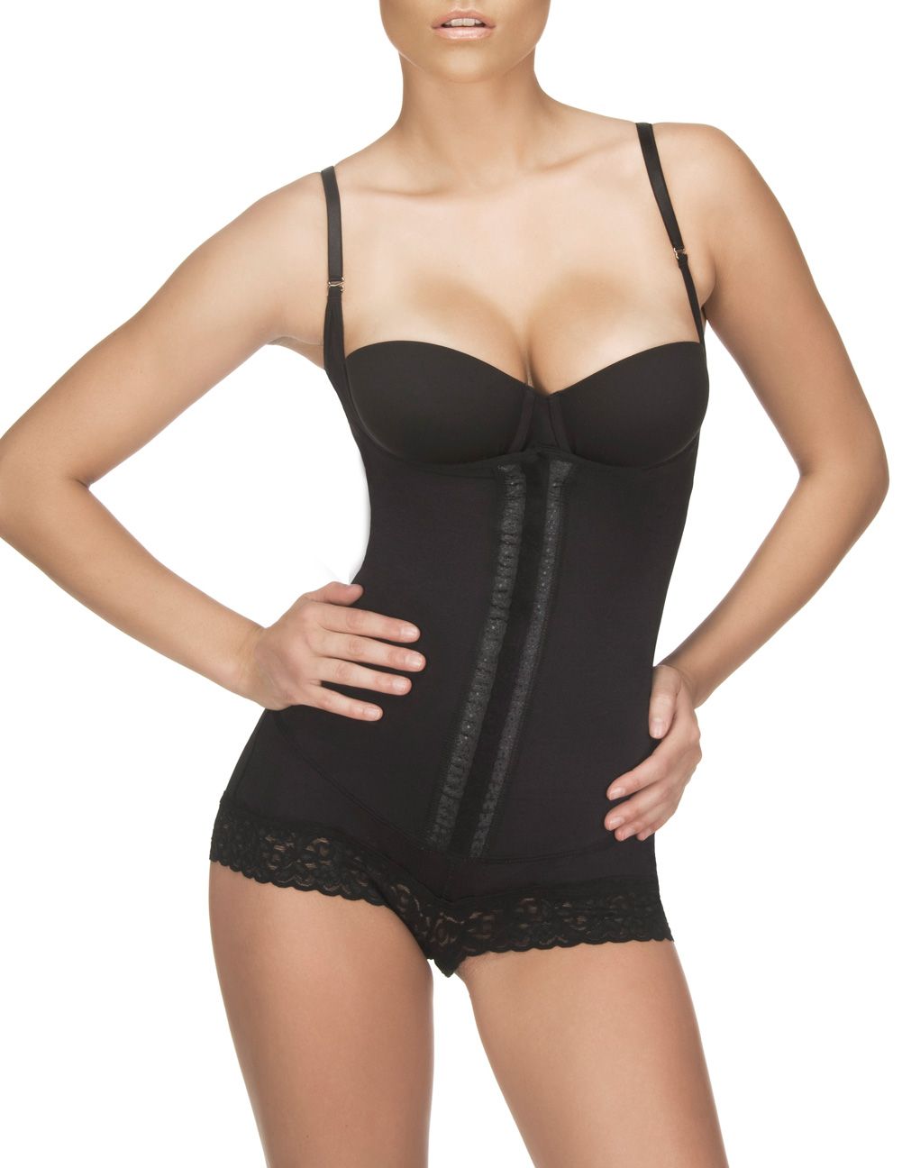 Megane Open Bust Bodysuit w/ Lace Trim